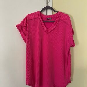 HEIMISH USA Hot Pink V-Neck Ribbed Tunic